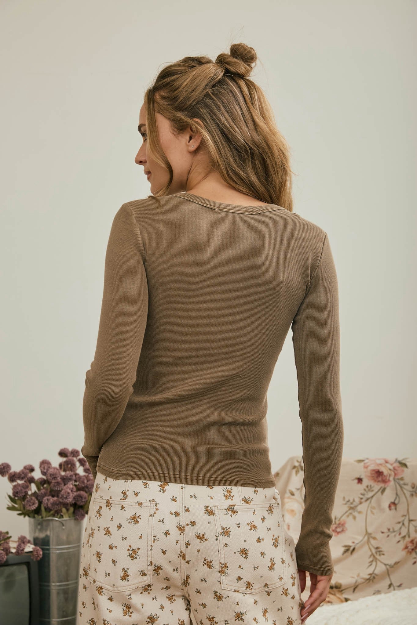 Full Button Ribbed Long Sleeve