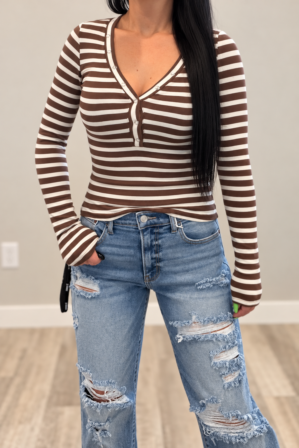 Striped Henley Long Sleeve