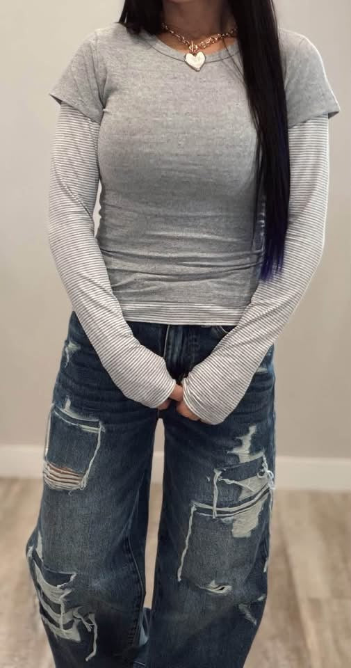 Layered Striped Sleeve Top