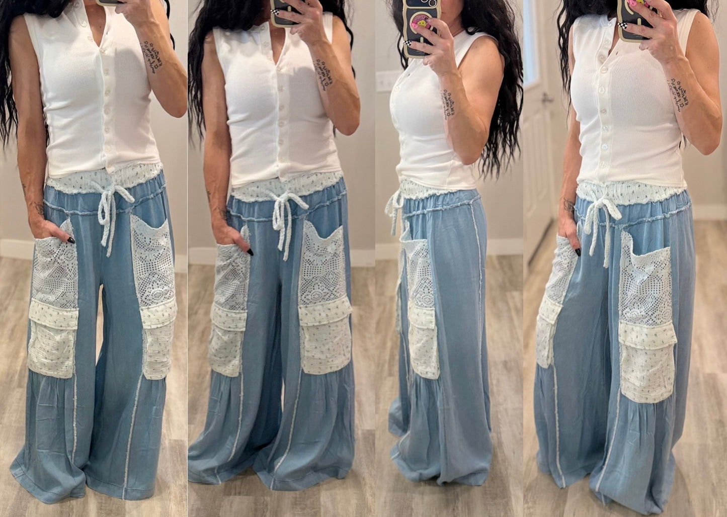 Lace patch Wide Pants