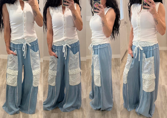 Lace patch Wide Pants