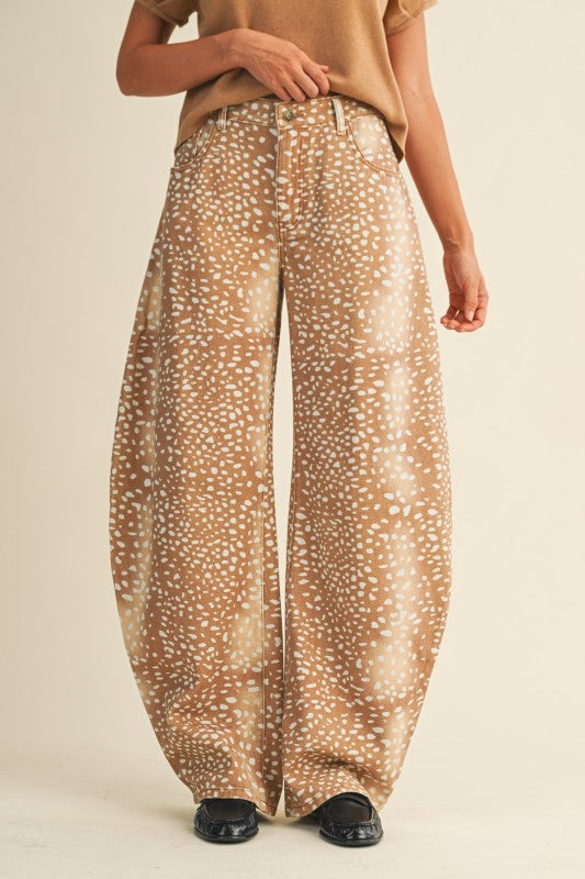 Deer Print Barrel Denim Pants