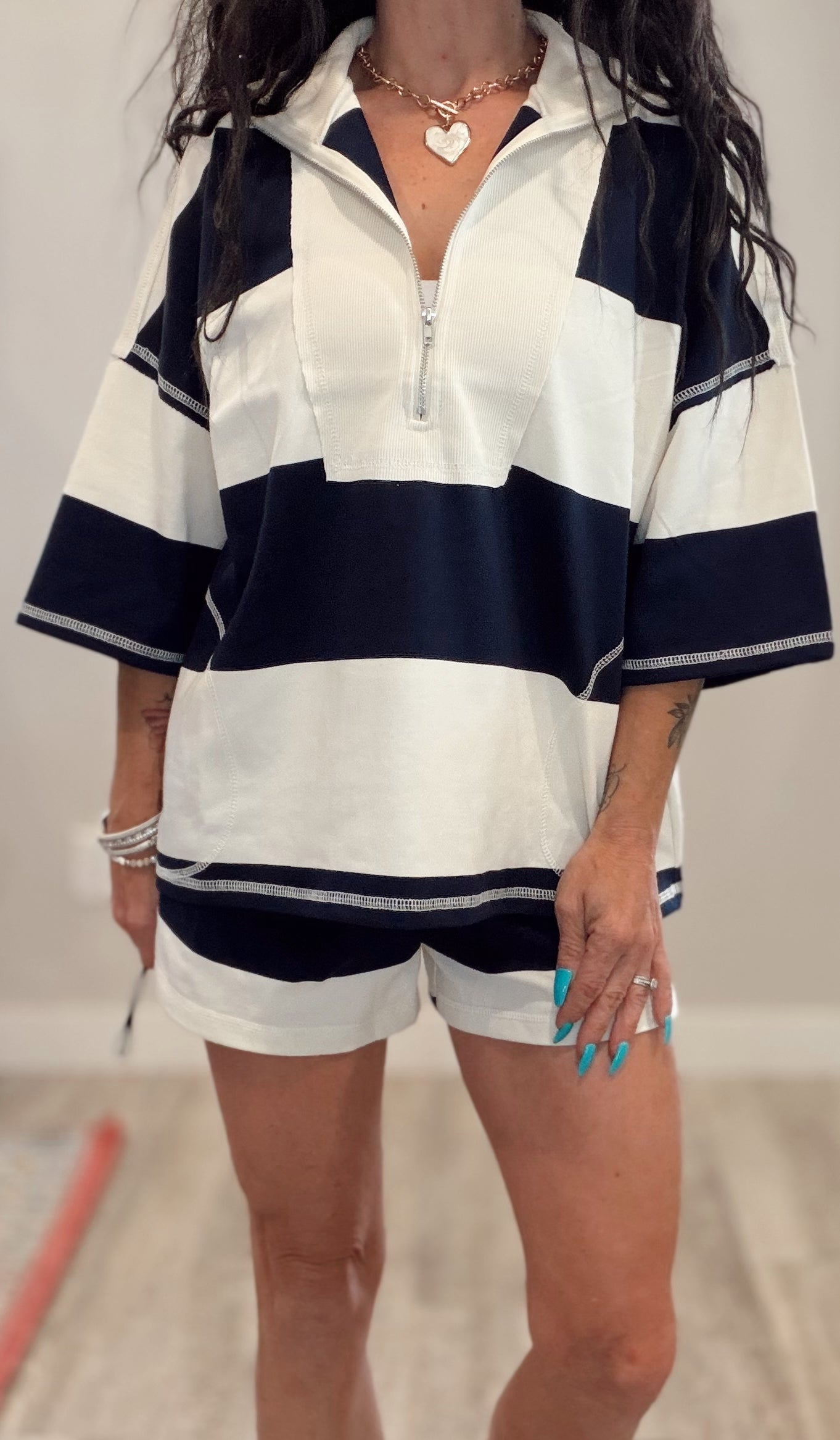 Navy Stripe Collar Set
