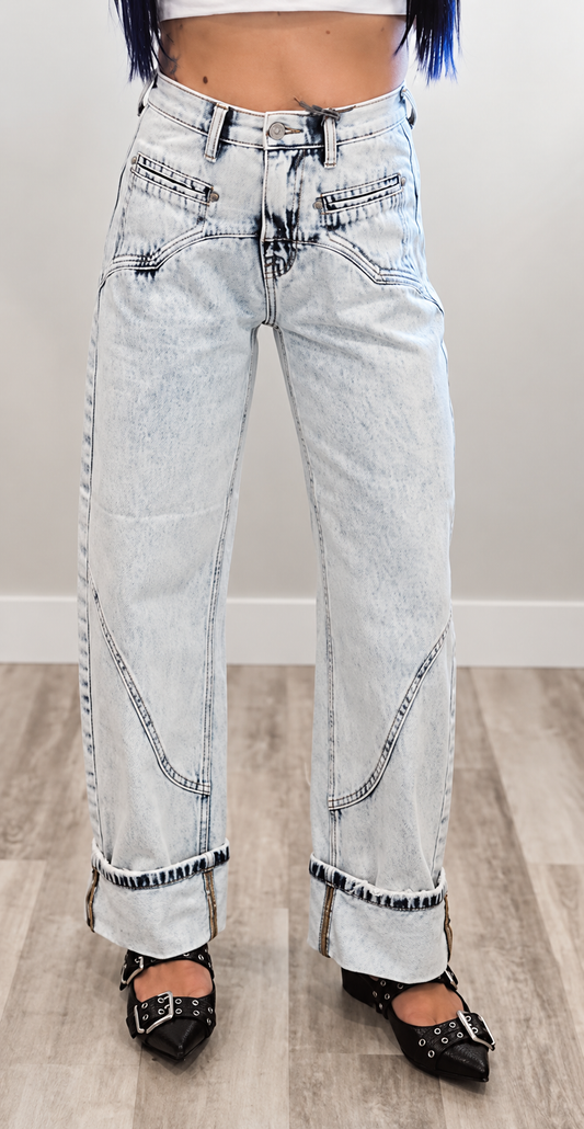 Saige Acid Wash Barrel Denim