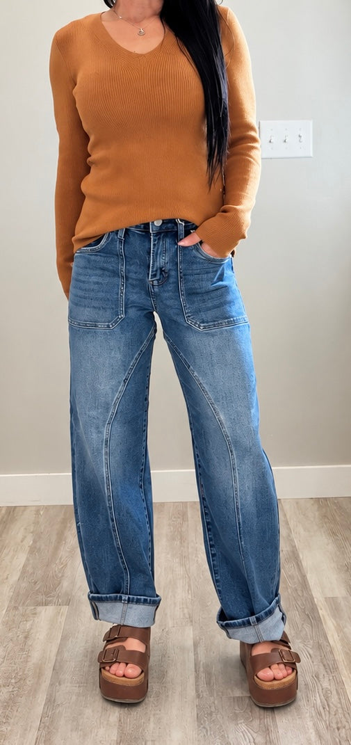 V Neck Long Sleeve Sweater Tops