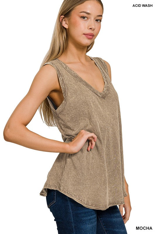 Washed V Neck Tank