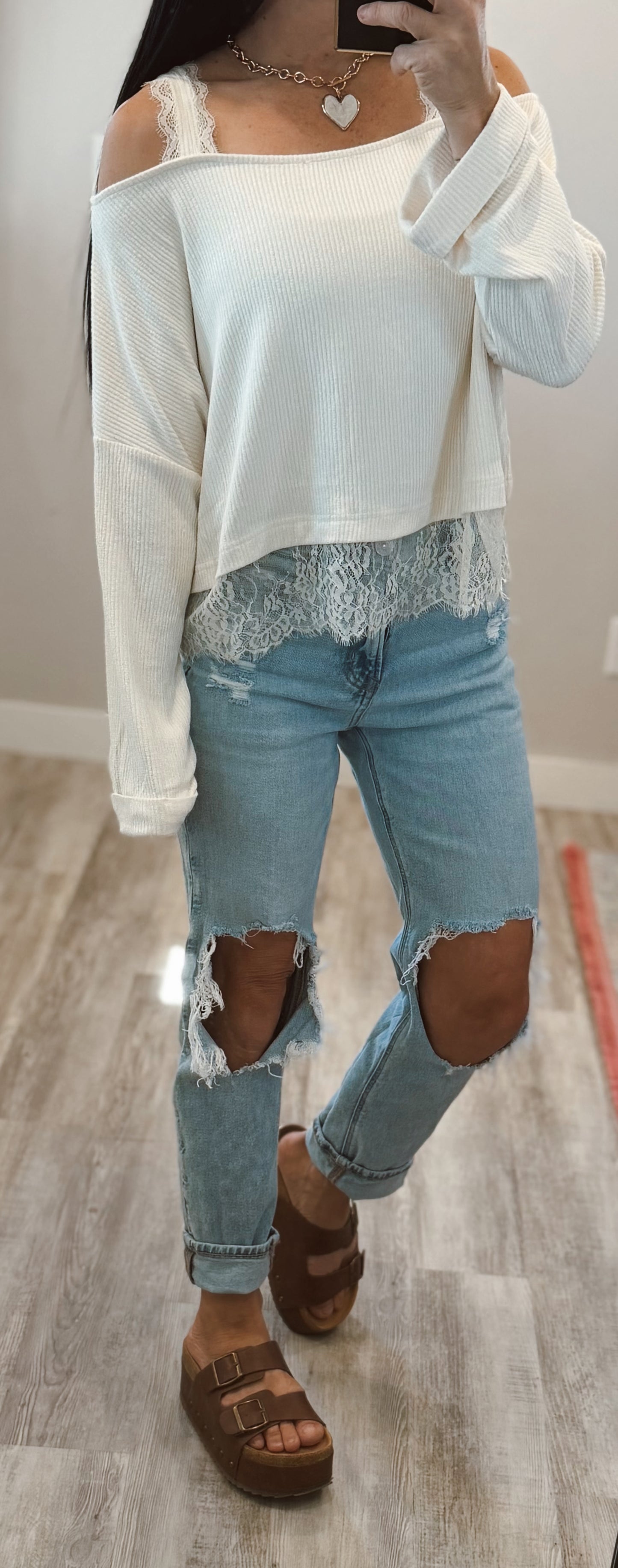 Lace Layer and Trim Off Shoulder Top