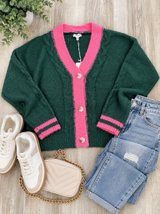 Contrast Button Down Varsity Cardigan