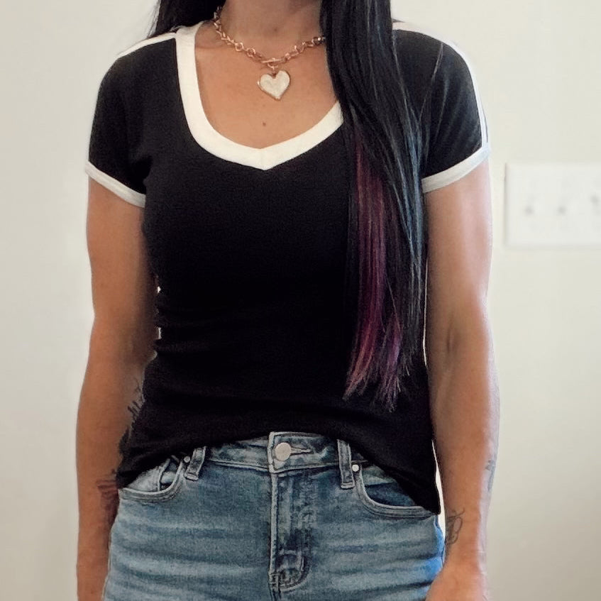 V Neck Ringer Tee