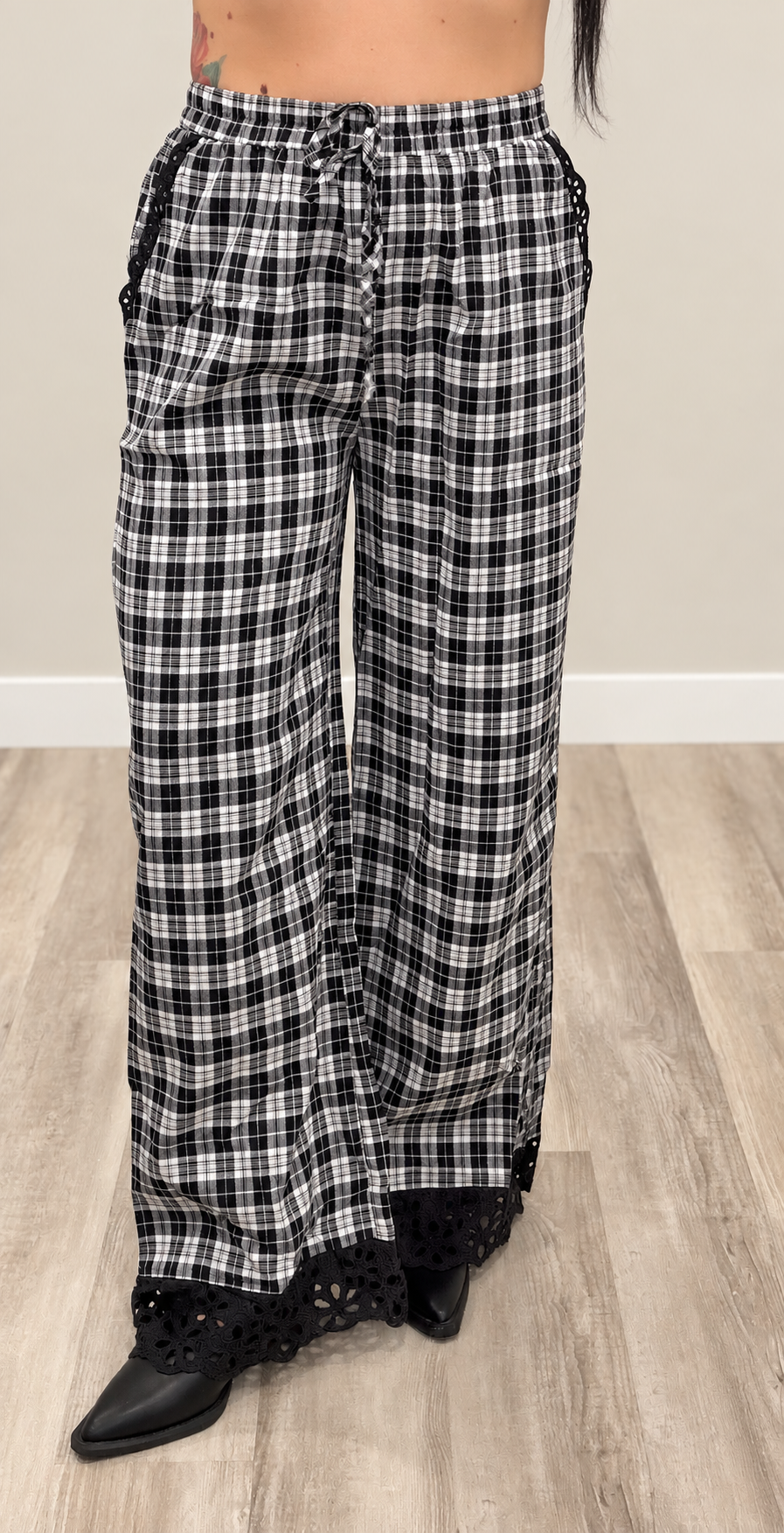 Plaid Lace Hem Pants