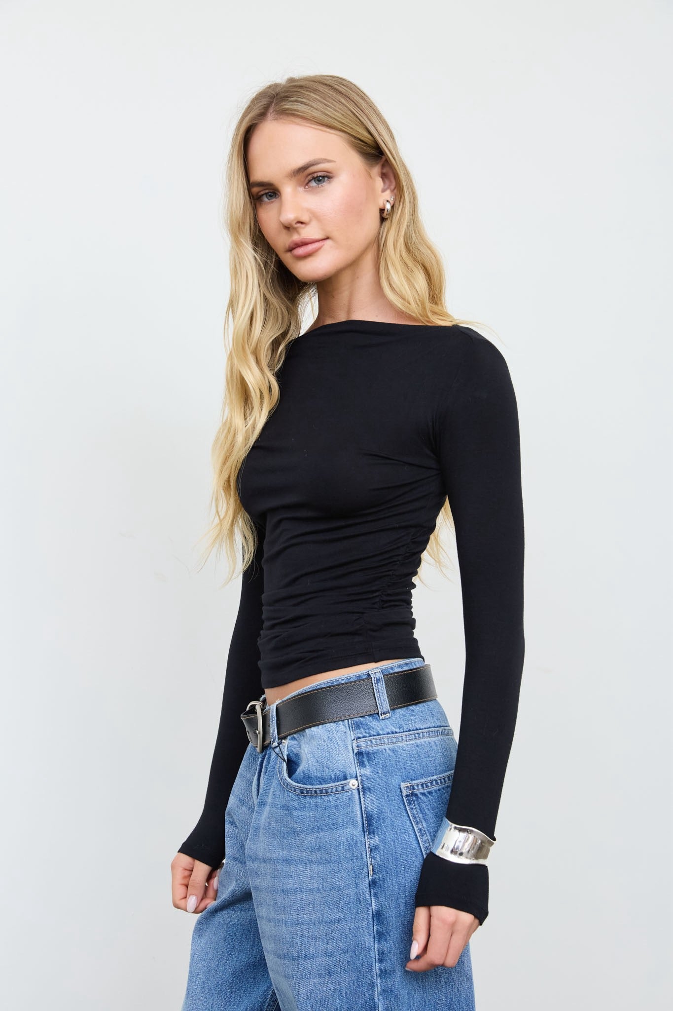 Long Sleeve Boat Neck Tops