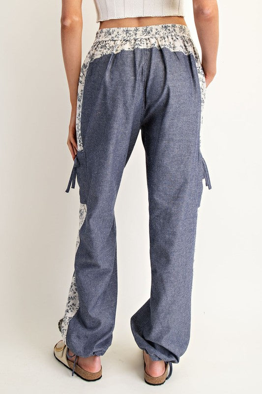 Pinstripe Floral Contrast Pants