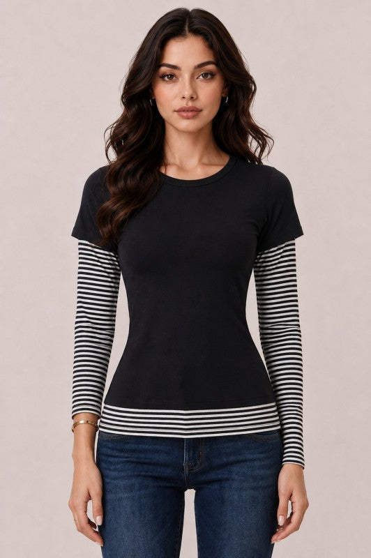 Layered Striped Sleeve Top