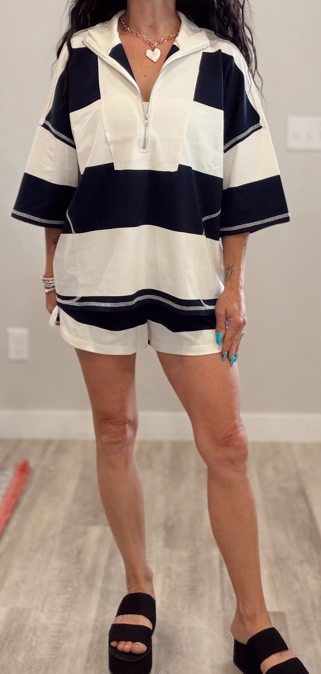 Navy Stripe Collar Set