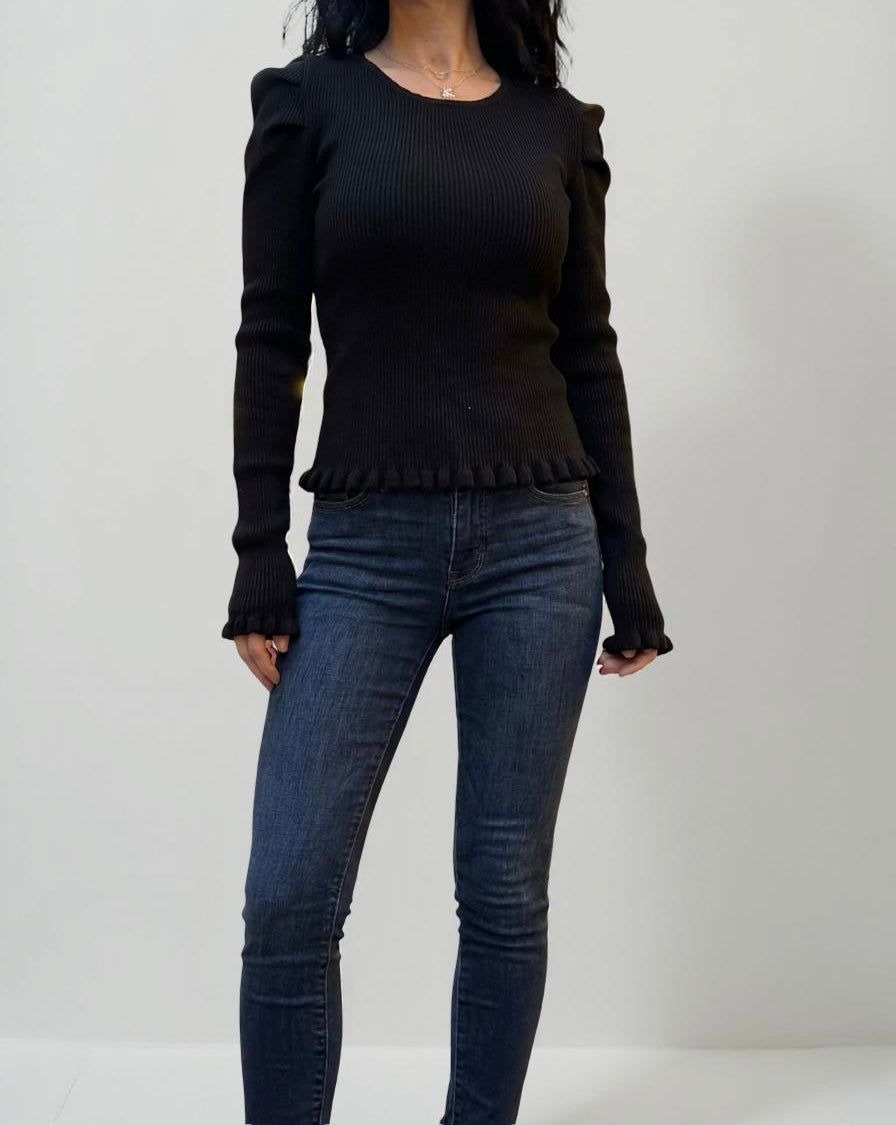 Ribbed Pleated Sweater Top