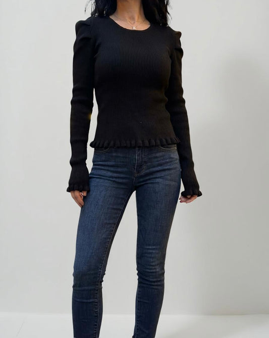 Ribbed Pleated Sweater Top