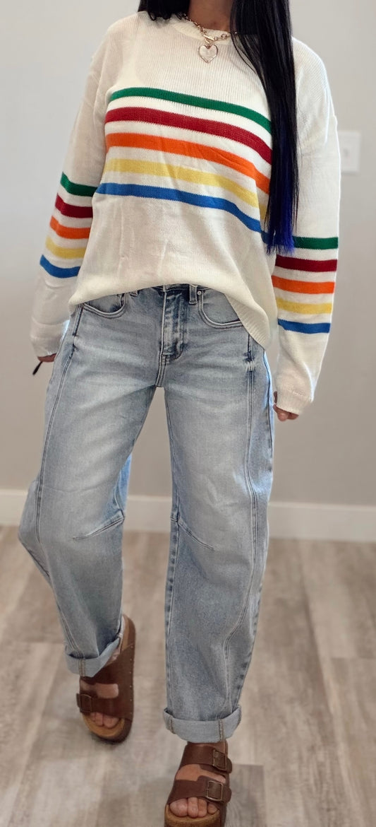 Rainbow Stripe Knit Sweater