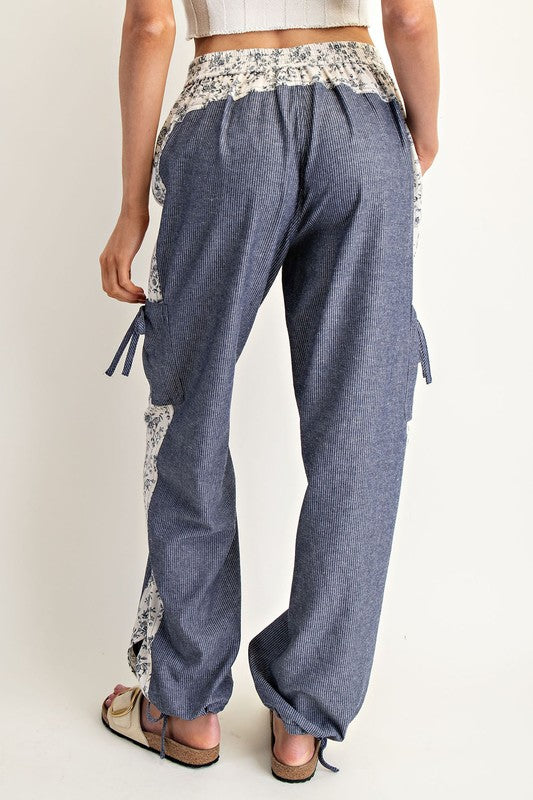 Pinstripe Floral Contrast Pants