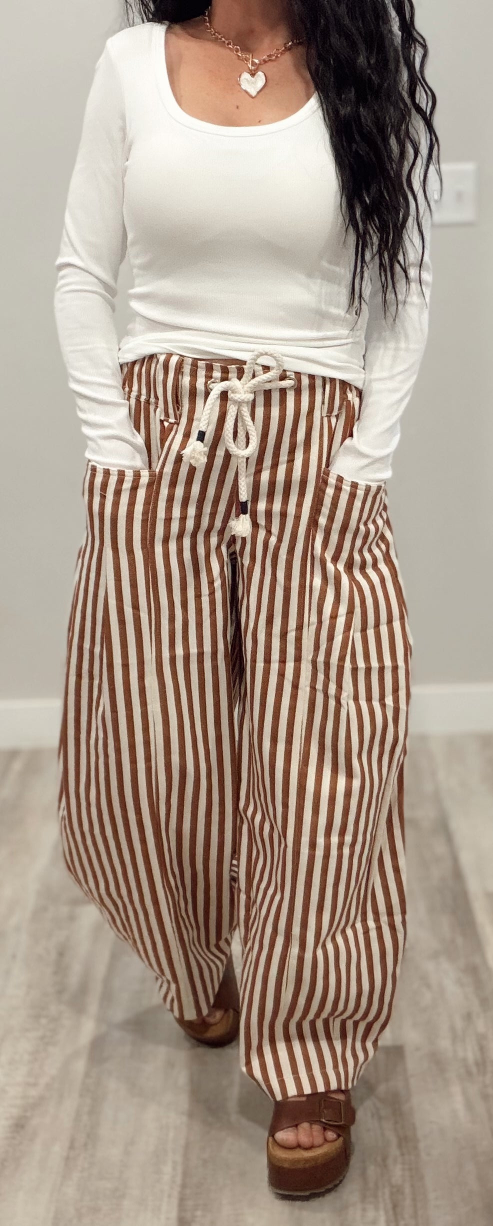 Modern Striped Barrel Leg Pants