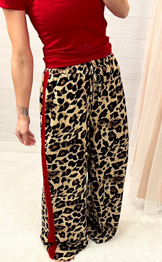 Red stripe Wide Leg Pants