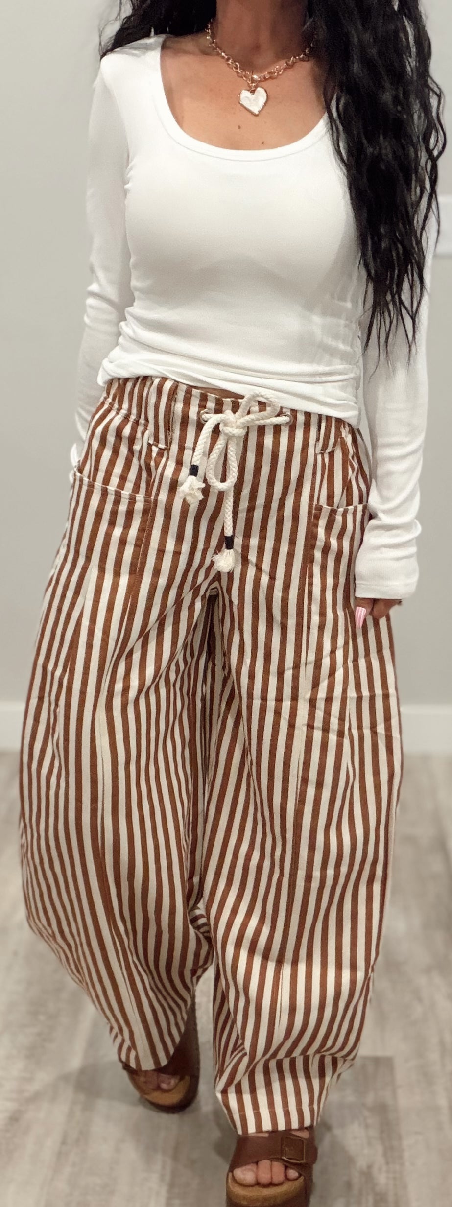 Modern Striped Barrel Leg Pants
