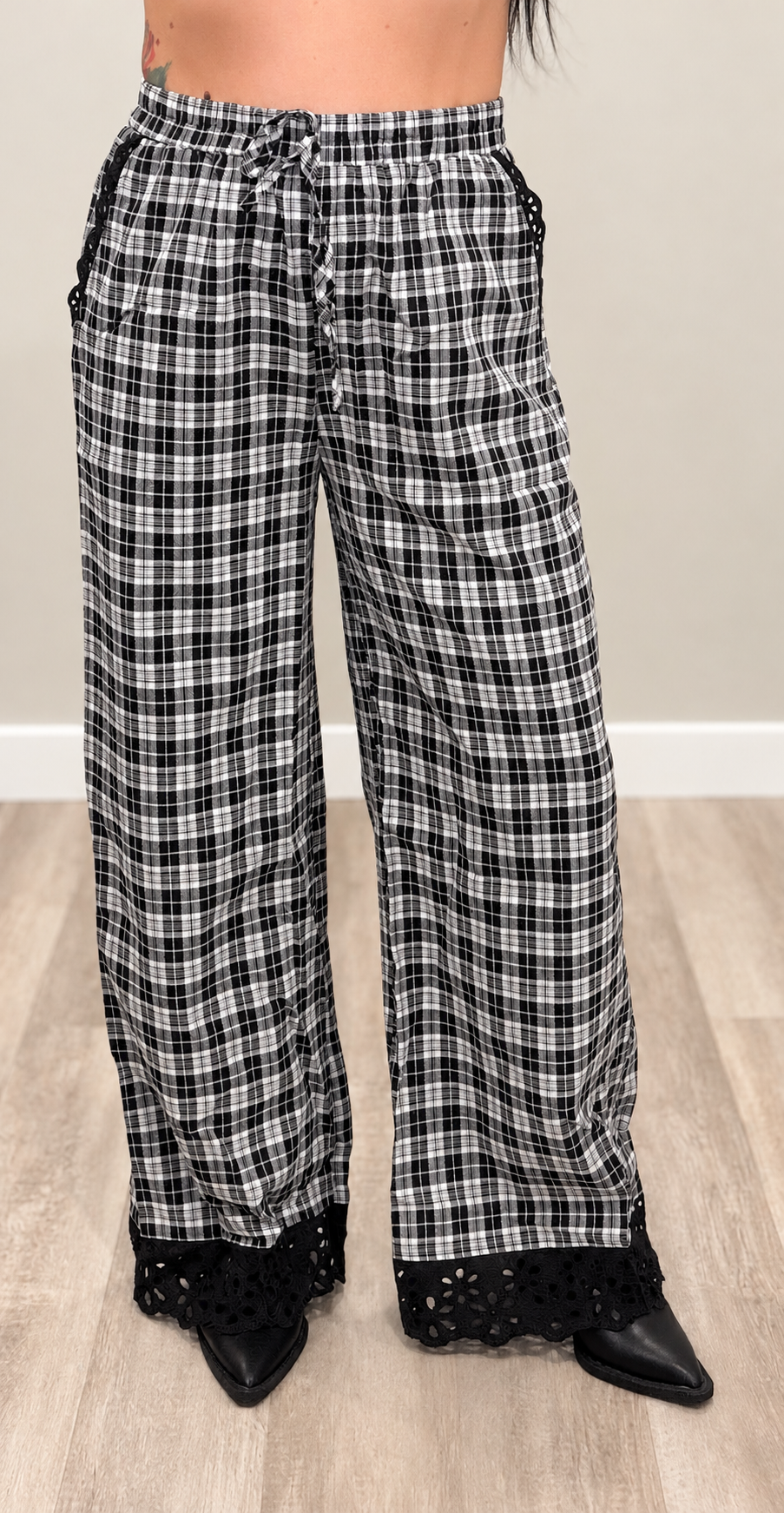 Plaid Lace Hem Pants