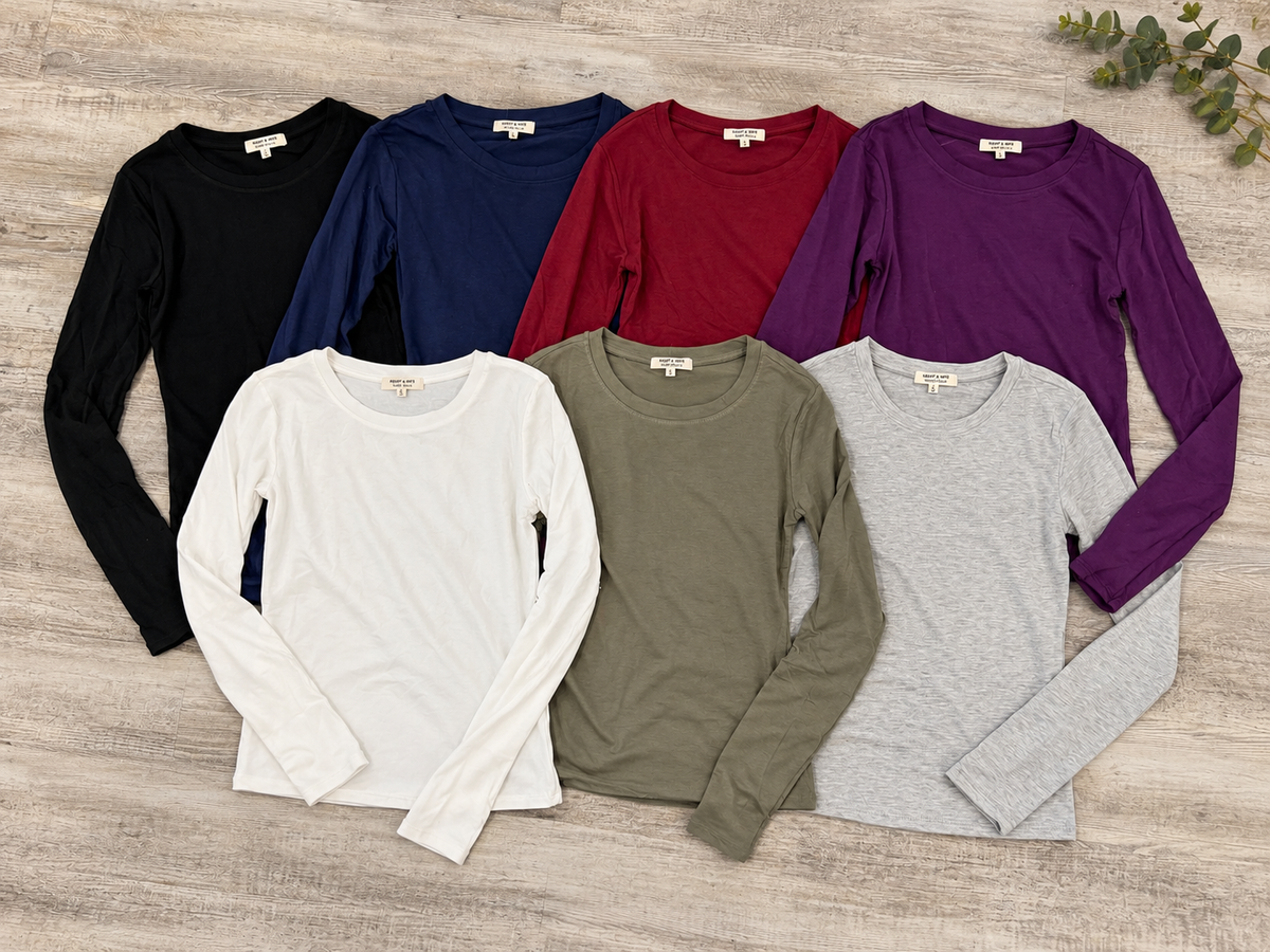 Basic Solid Long Sleeve Tops