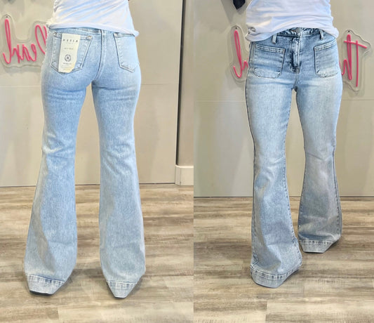 Risen Light wash Front pocket Flare