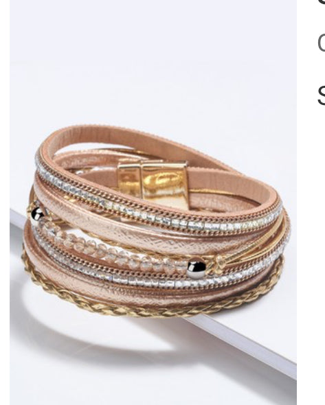 Khaki Multi-Strand Leather Wrap  Bracelet