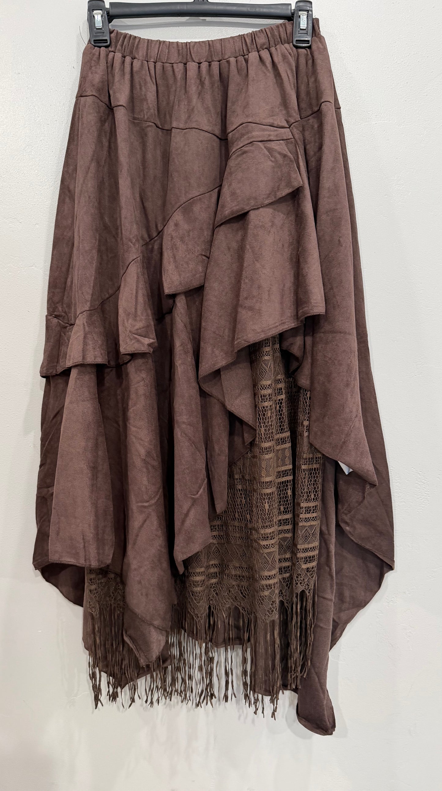 Boho Layer Lace Suede Skirt
