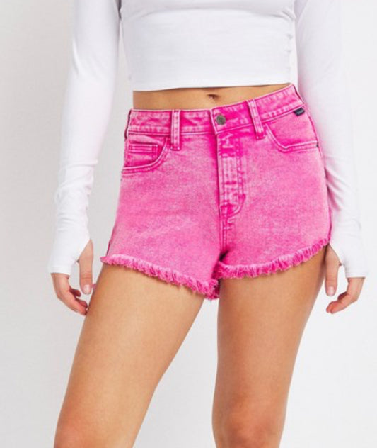 Hot Pink Frey Hem Shorts
