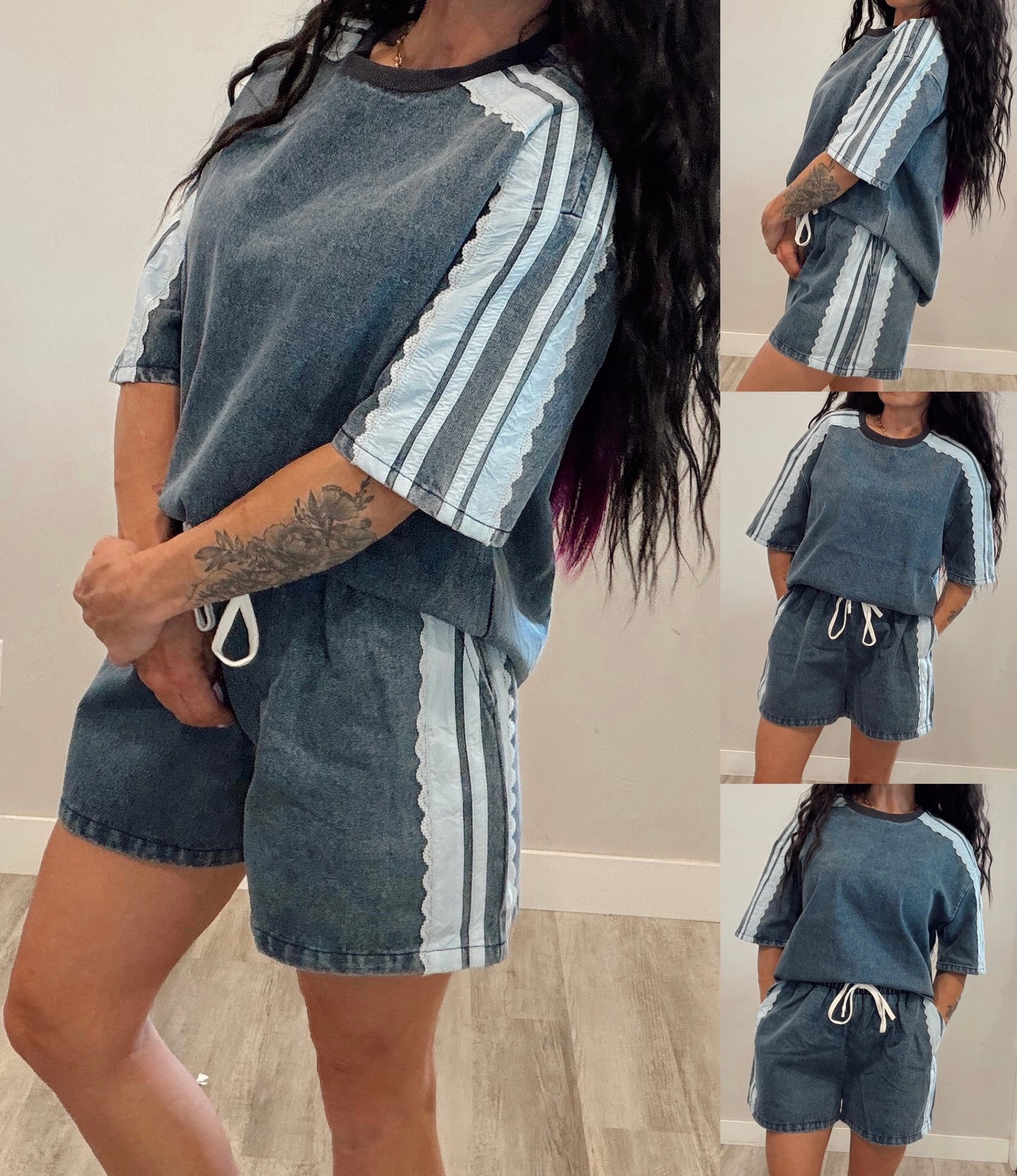 Denim & Lace Shorts Set