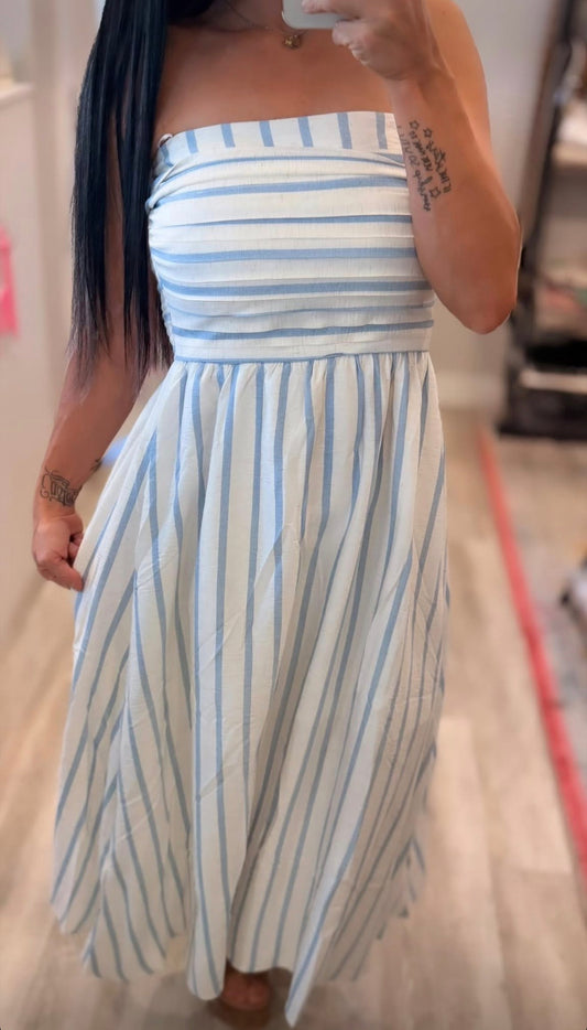 Pleated Strapless Midi Sundress