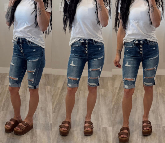 Distressed Denim Bermuda Shorts
