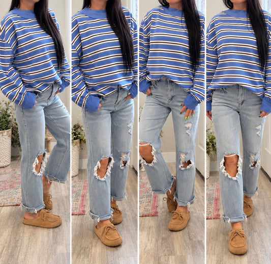 Blue Mock Neck Sweatshirt