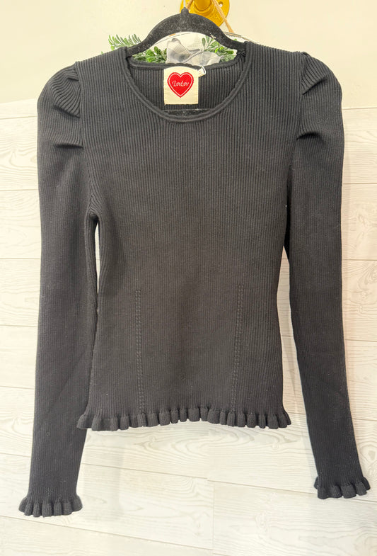 Ribbed Pleated Sweater Top