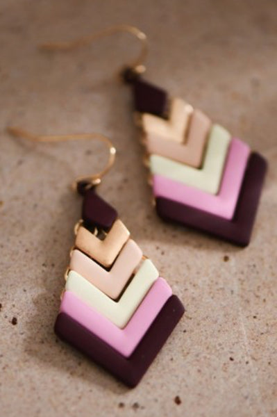 Pink Chevron Metal Drop Earrings