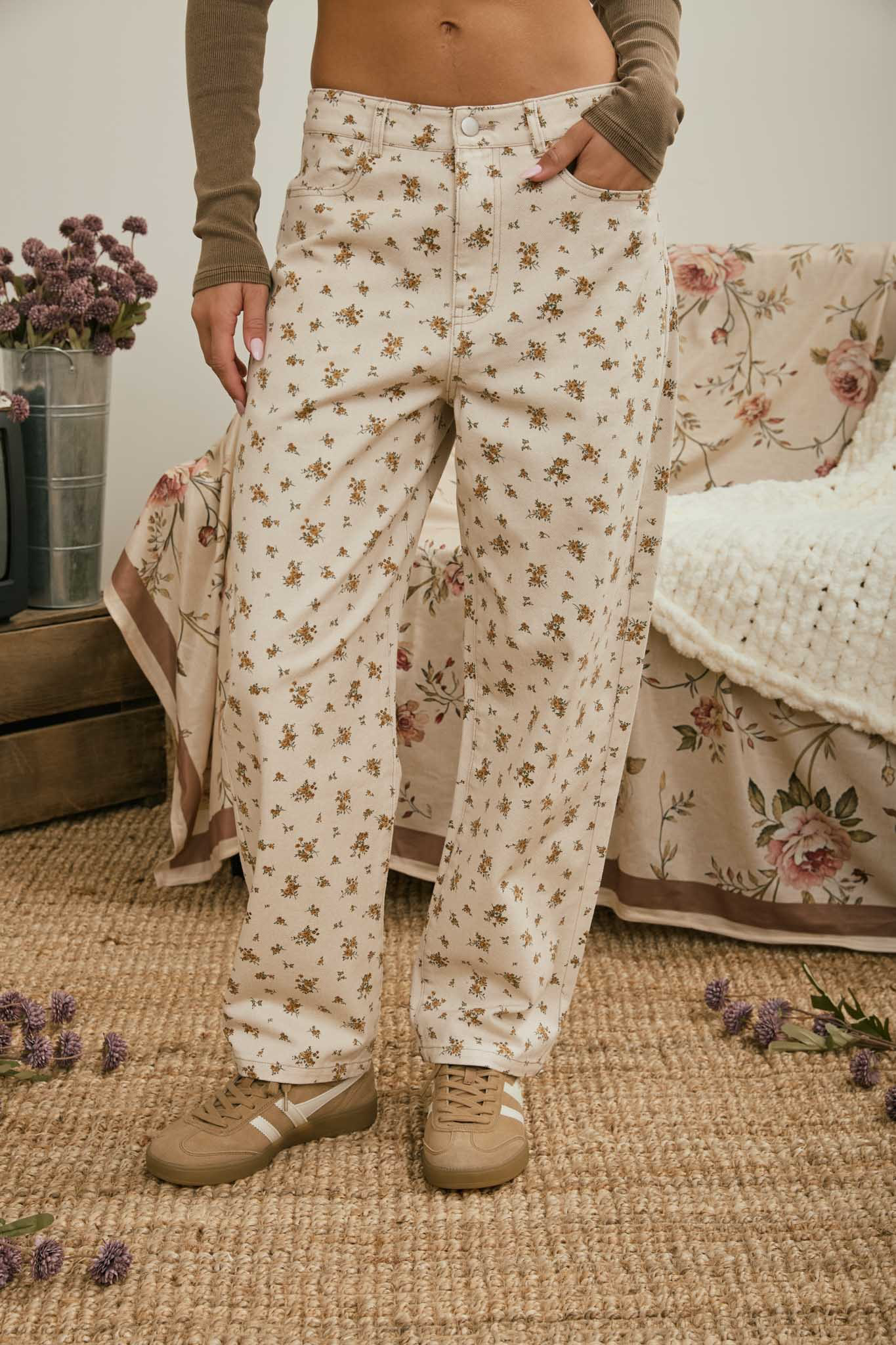 Floral Denim Pants