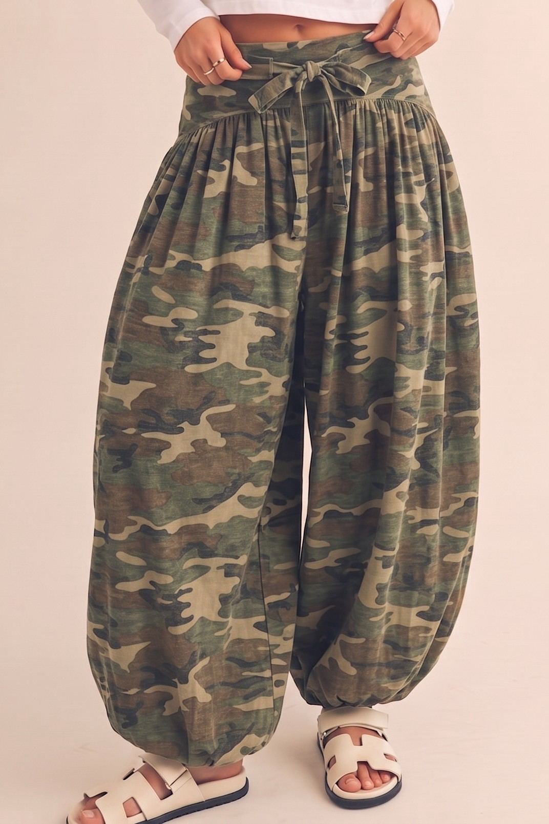 Camo Smocked Balloon Leg Pants