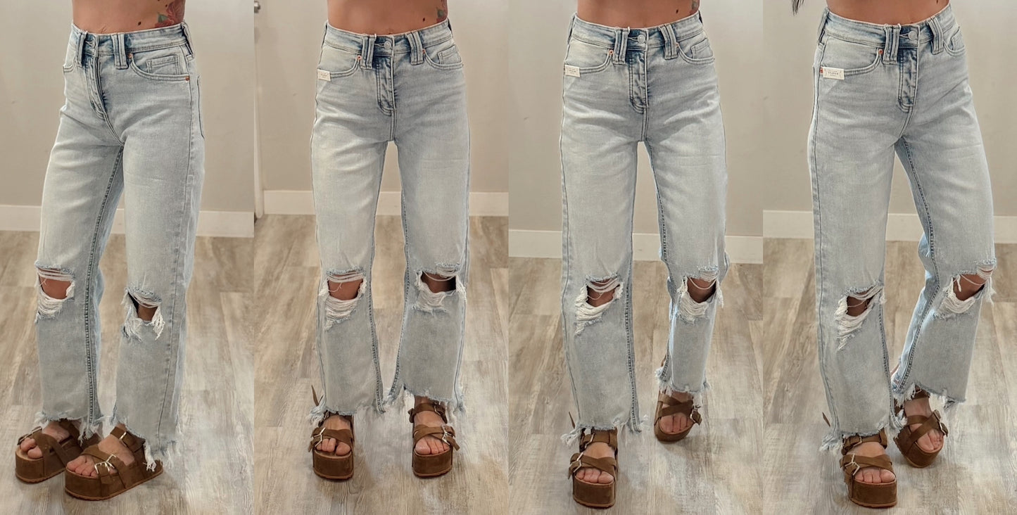 Acid Wash Tummy Control Modern Wide Denim