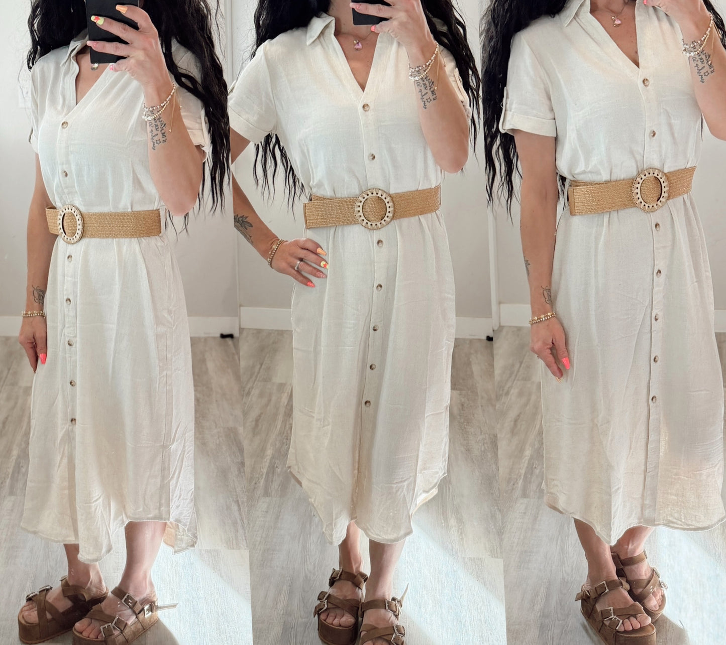 Linen Belted Midi Dress