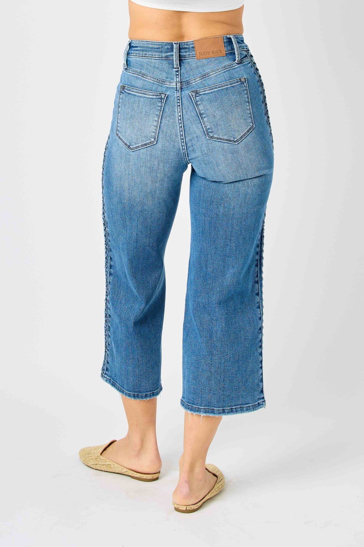 Judy Blue Braided Crop Wide Jeans