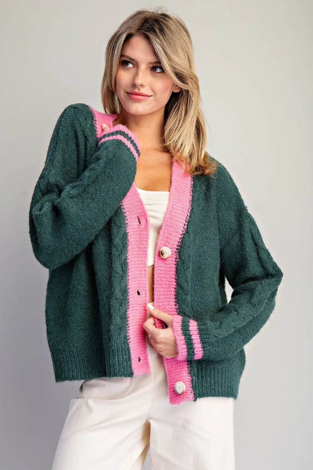 Contrast Button Down Varsity Cardigan