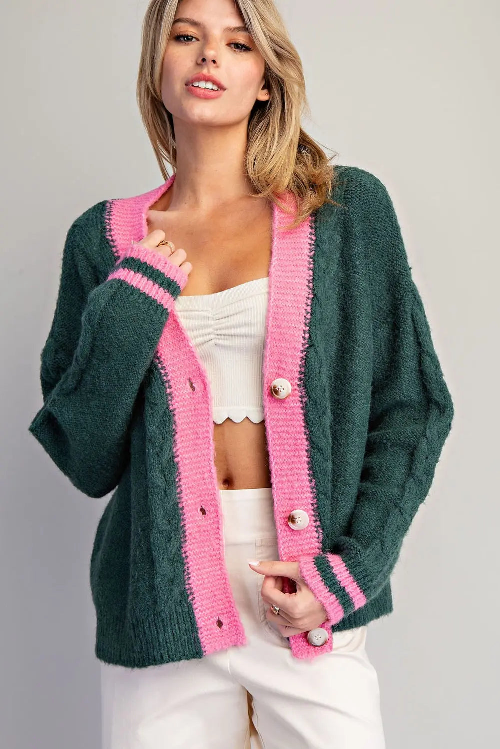 Contrast Button Down Varsity Cardigan