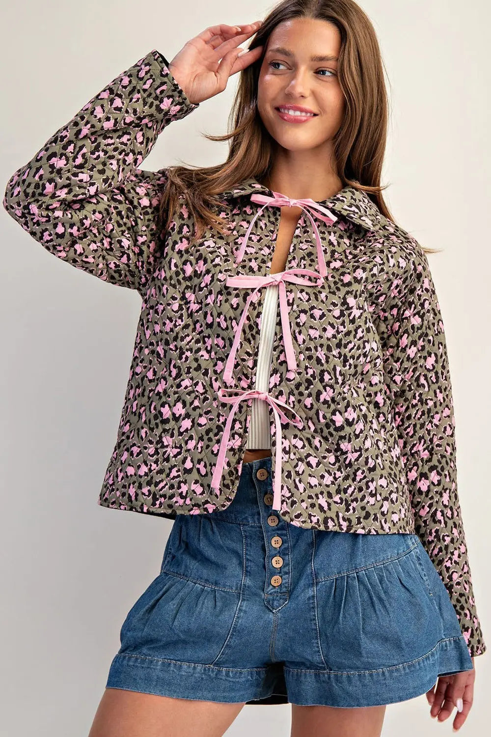 Leopard Print Tie Front Jacket