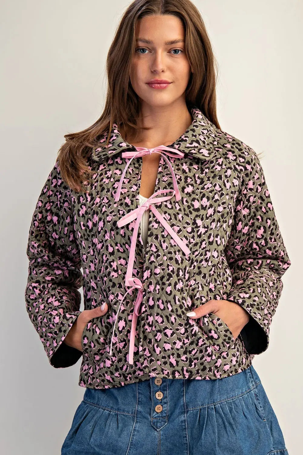 Leopard Print Tie Front Jacket