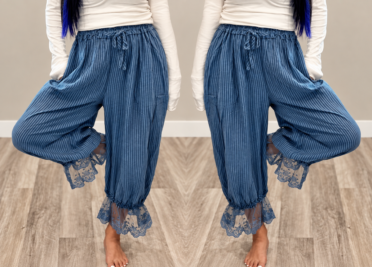 Striped Balloon Lace Hem Pants