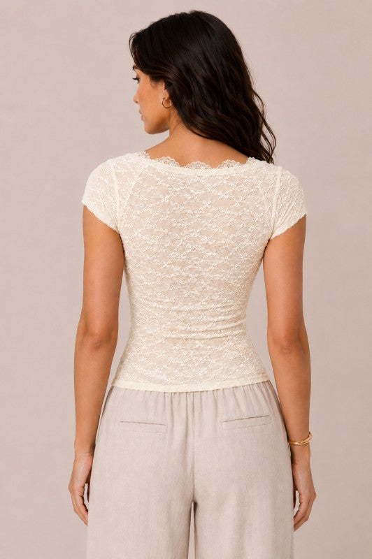 Cream Lace Henley Top
