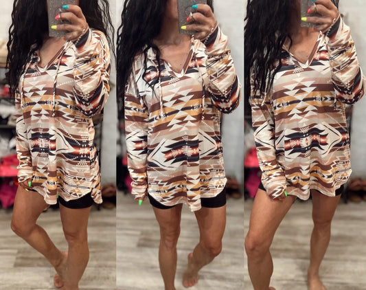 Aztec Print Hooded Top