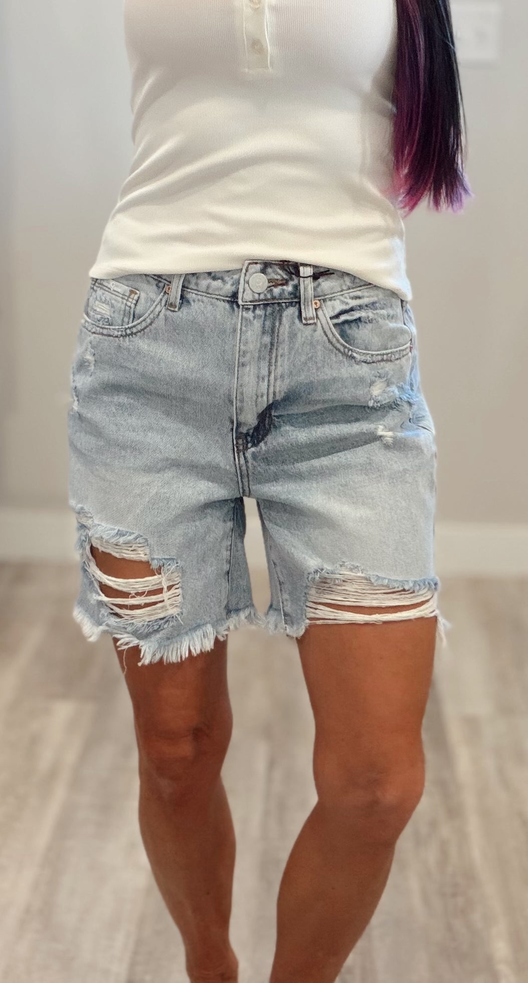 Mid Thigh Distressed Denim Shorts